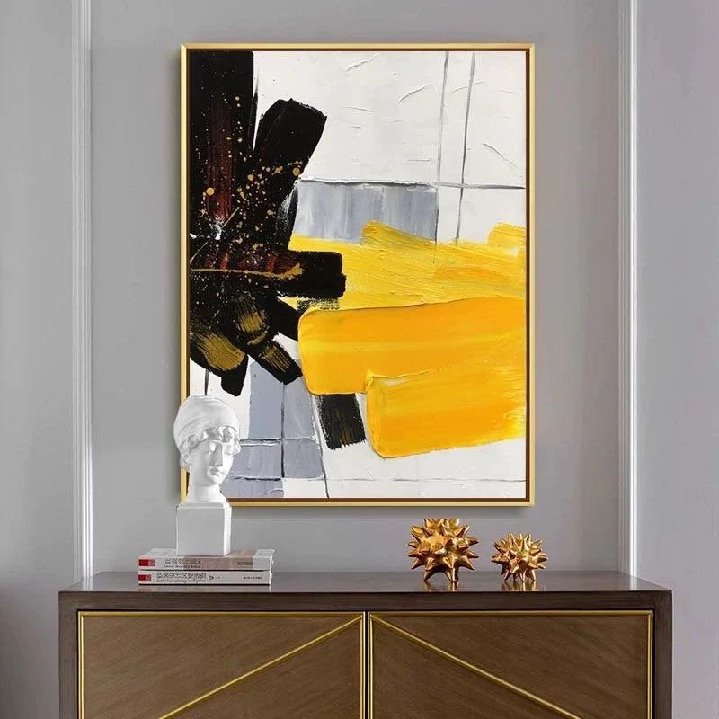 Knife Handmade Yellow Painting Acrylic Abstract Canvas Artwork AZ28T